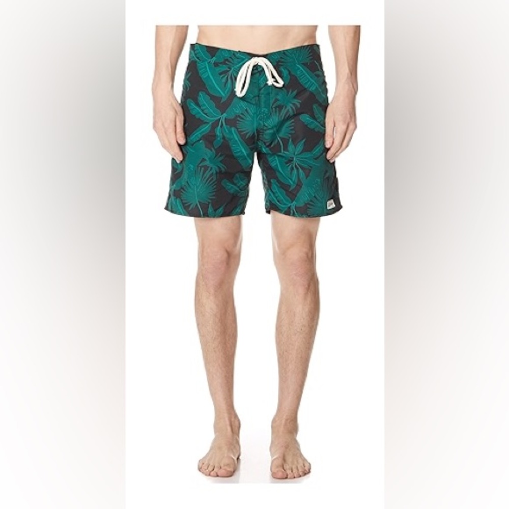 BATHER TRUNK CO. Tropical Palms Boardshort - Black/Green